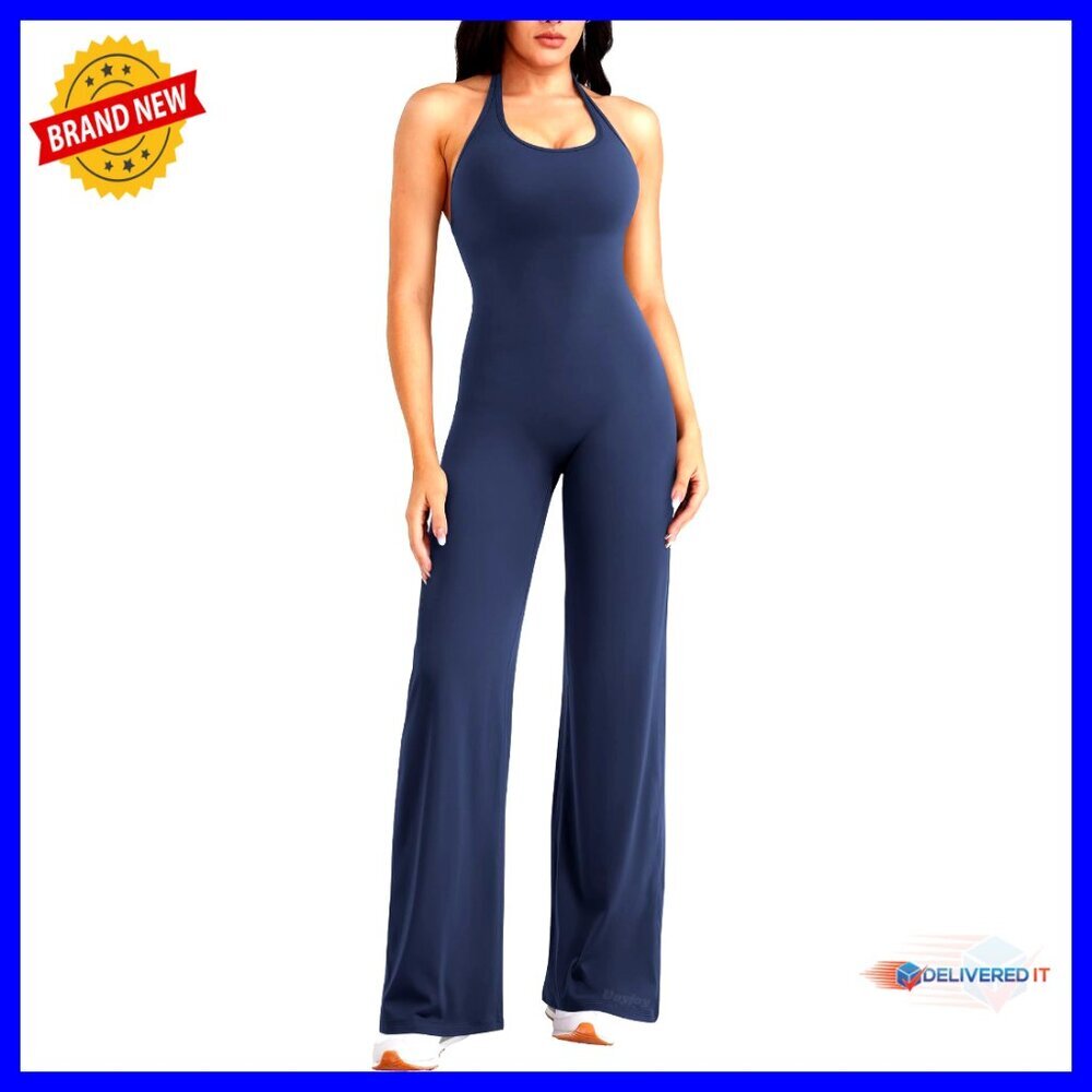 Women's Workout Jumpsuit Halter Leggings Adjustable Strap Yoga Gym - Picture 1 of 7